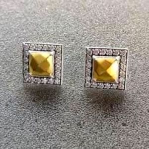 Vintqge P3126 Silpada GILDED CAGE post earrings, brass, and cut crystals